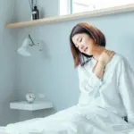 寝起きの女性_首回りを揉む